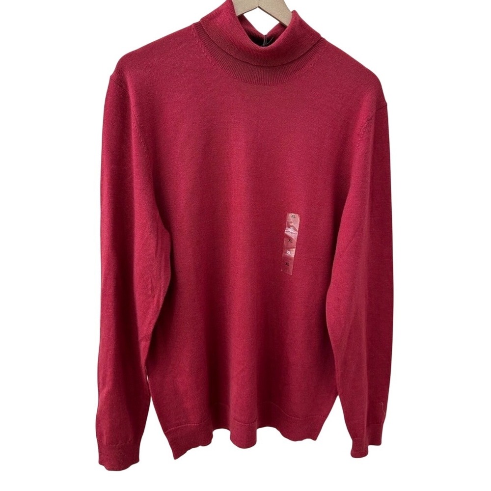 Tasso Elba Turtleneck Sweater Large Red Merino Wool Blend Lanerossi NEW